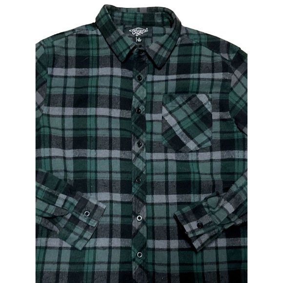 GREEN PLAID FLANNEL SHIRT SZ S GREEN BLACK EIGHTY EIGHT LONG SLEEVE MENS - Picture 2 of 5